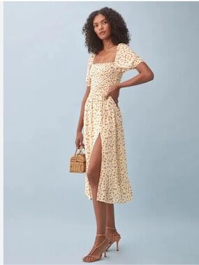 coucou linen dress Reformation Coucou Pleated Linen Midi-Dress